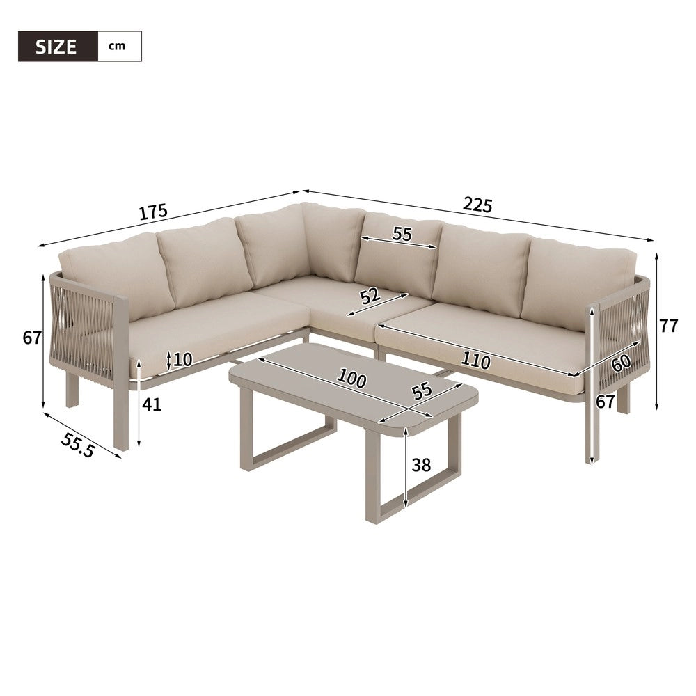 Set Mobili da Giardino 6 Posti Angolare ¨C Xylo ¨C Acciaio Zincato, Vetro, Teslin, Kaki