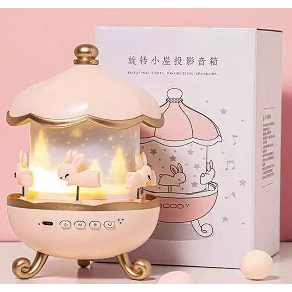 Trade Shop - Luce Notturna Per Bambini Proiettore Cielo Forma Coniglio A Led Con Rotazione Altoparlante -