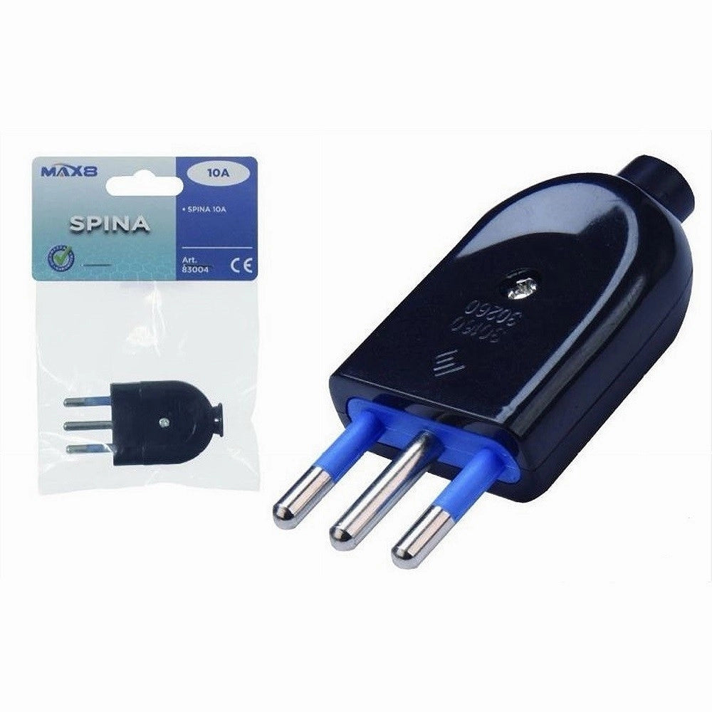 Trade Shop - Spina S11 10a 2p+t Elettrica Piatta Salvaspazio Nera Dritta 250v Max 1500w 83004 -