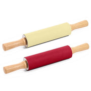 1 Pezzo Mattarello Girevole in Silicone con Manico in Legno 38 cm 2 Colori