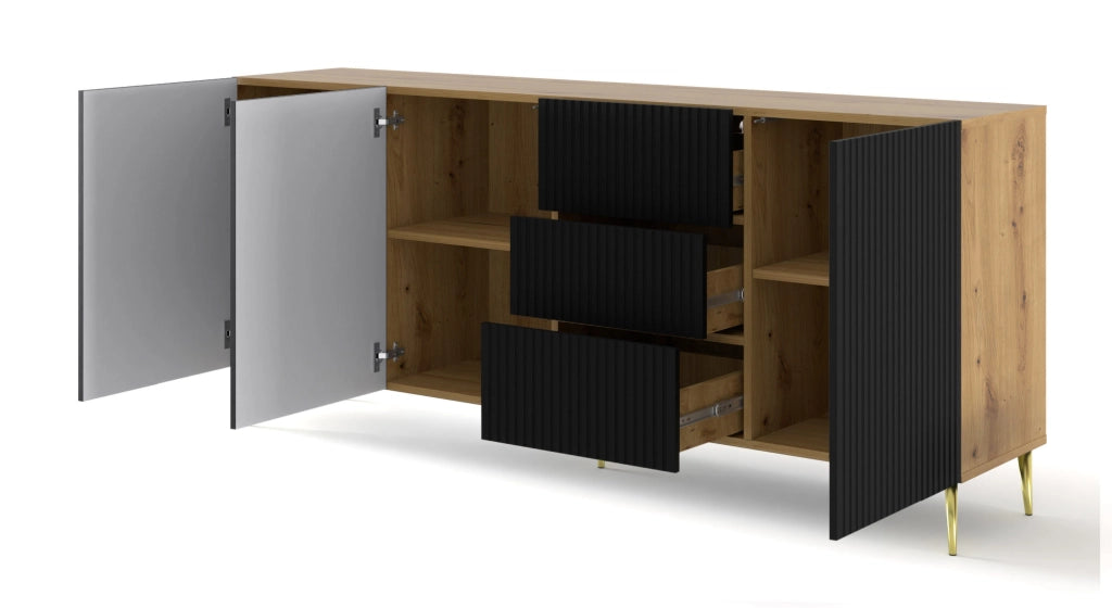 MOBILE RAVENNA B MOBILE IN MDF RIVESTITO IN LEGNO 3D3S 200 GAMBE IN ROVERE ARTIGIANALE NERO OPACO ORO
