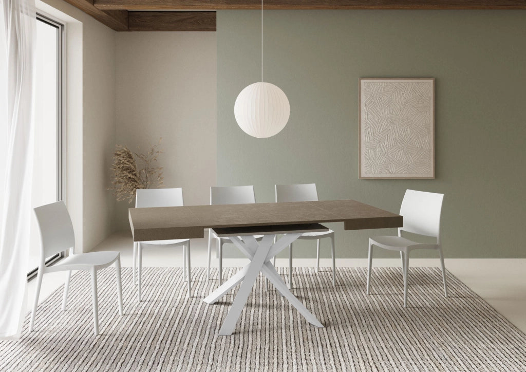 Tavolo Allungabile 90-194x90x76 cm Clerk Tortora Gambe Bianche