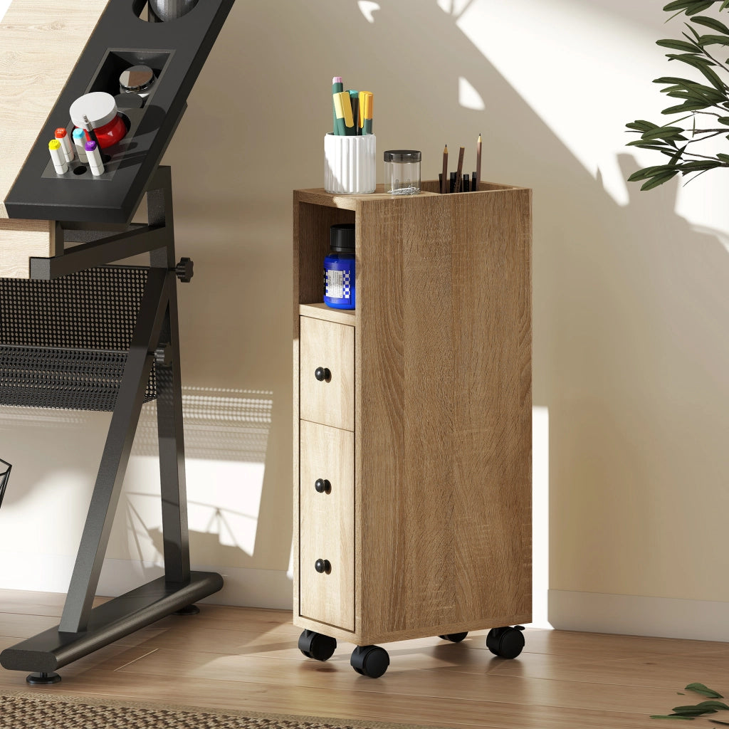 Mobile Bagno con Cassetto e Armadietto ¨C Zephmum ¨C Legno Rovere 18x30x68.5 cm