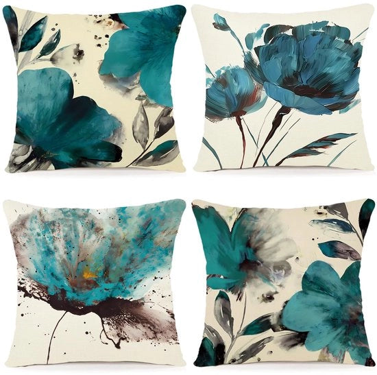 Set di 4 Coperte per Cuscini 50x50 Decorative Moderne Coperte per Cuscini a Fiori Abstracte per Sedia Camera da Pranzo Decorativo 50x50 A203-20