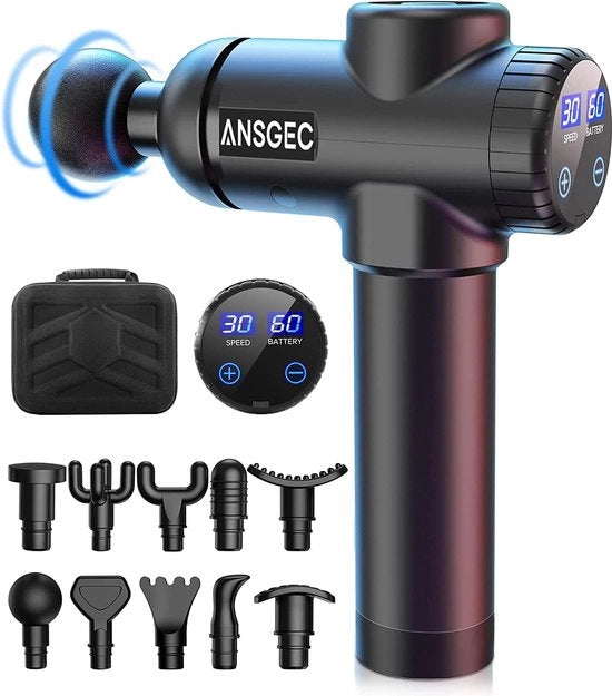 Pompa di Massaggio Professionale - 30 Velocità & 10 Testine - Pompa di Massaggio Silenziosa - Antishock - Apparecchio Portatile - Lunga Durata della Batteria - Incluso Custodia