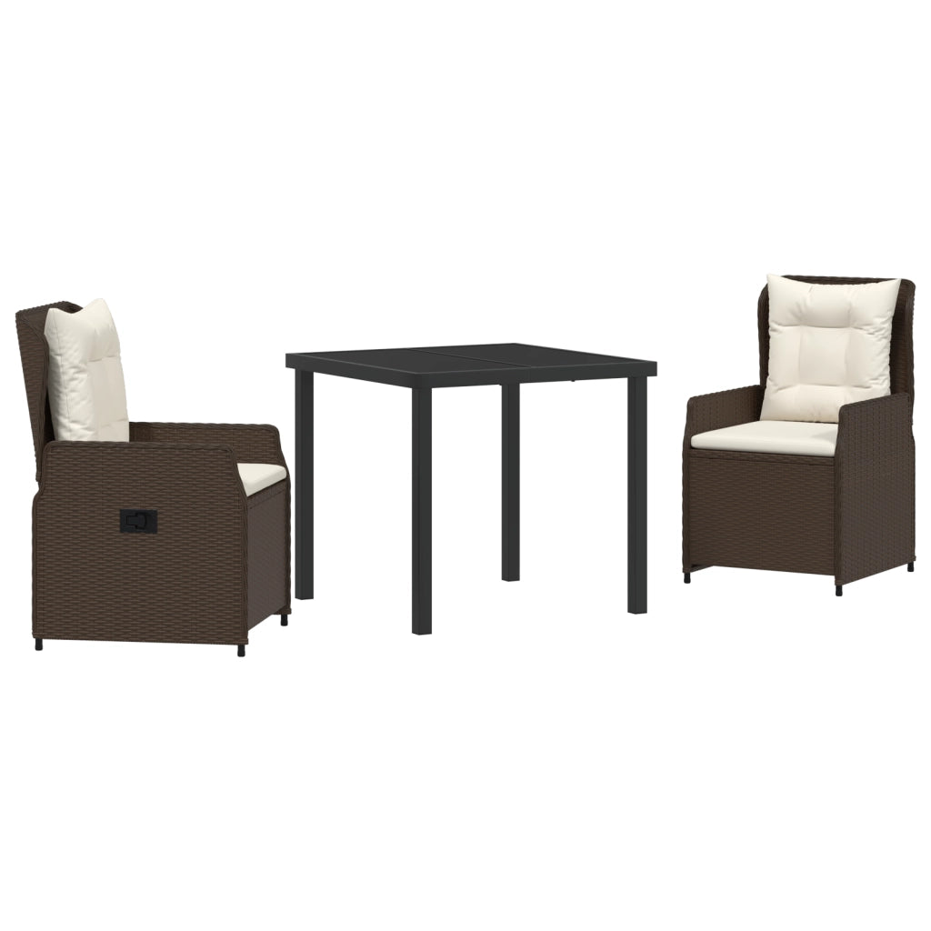 Set da Pranzo in Giardino di 3 Pezzi Marrone in Polyrattan