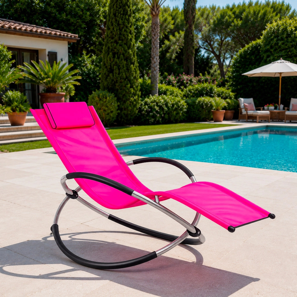 Dondolo Reclinabile Da Giardino Con Poggiatesta Removibile In Textilene Traspirante Telaio Metallo Relax Outdoor 73 x 150 x 93 Cm Fuxia