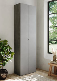 Ruggiero, Armadio Multiuso 2 Ante 10 Ripiani, 63x212h cm Grigio Cemento