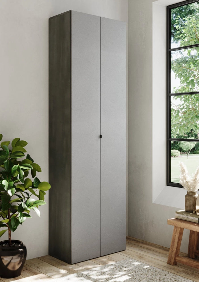 Ruggiero, Armadio Multiuso 2 Ante 10 Ripiani, 63x212h cm Grigio Cemento