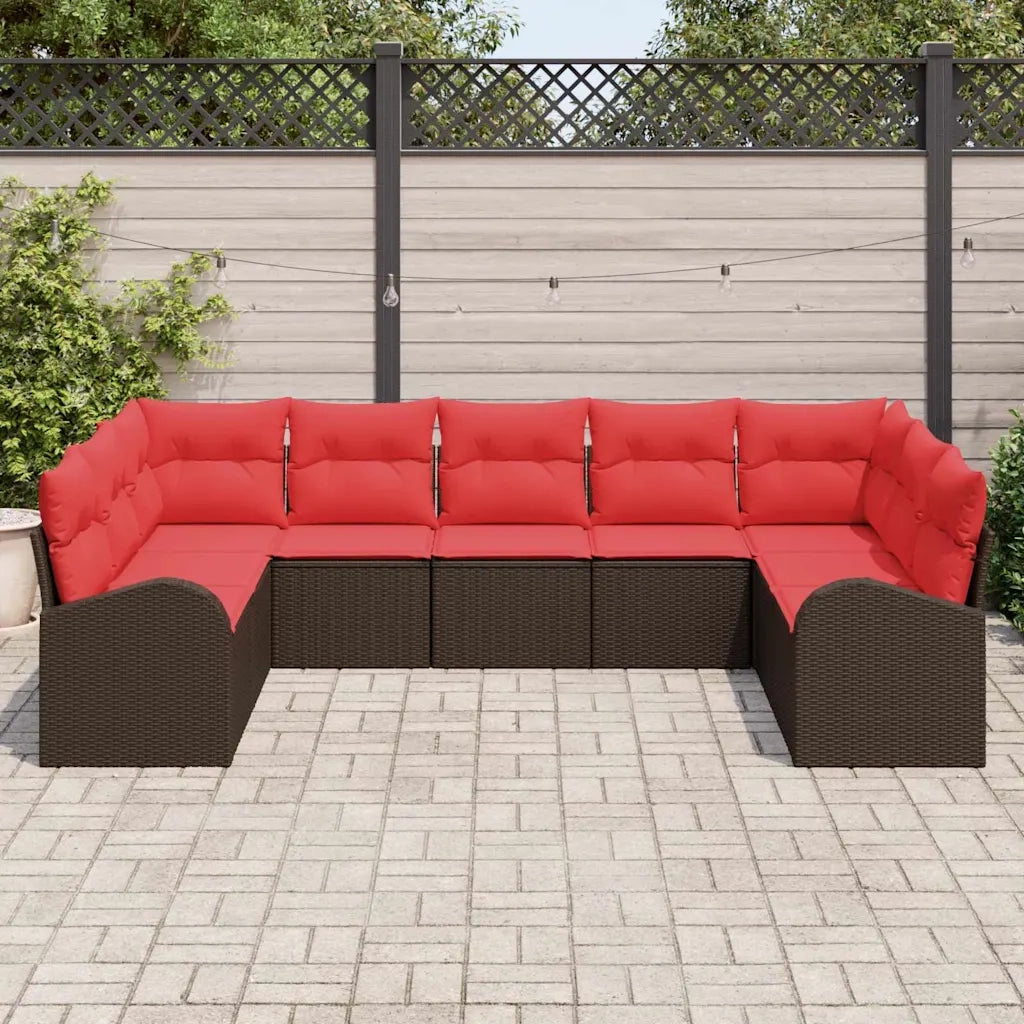 Set Divano da Giardino 9 pcs Marrone e Rosso polyrattan 3354873