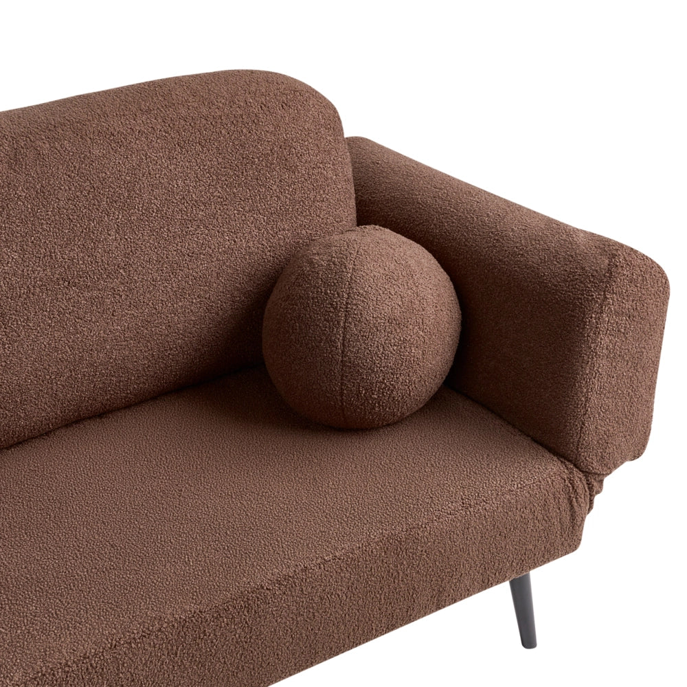 Divano letto con funzione letto cuscino rotondo rivestimento in bouclé gambe in ferro per soggiorno o camera da letto color marrone