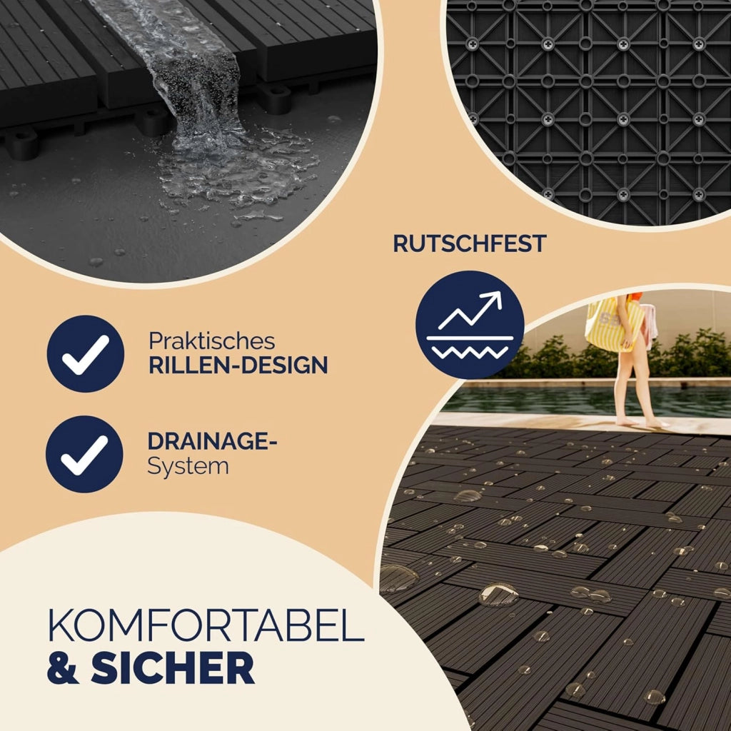 Deuba Piastrelle da Giardino in WPC 6m² Mattonelle 30x30cm Sauna Terrazza Esterno Antracite 66 pz