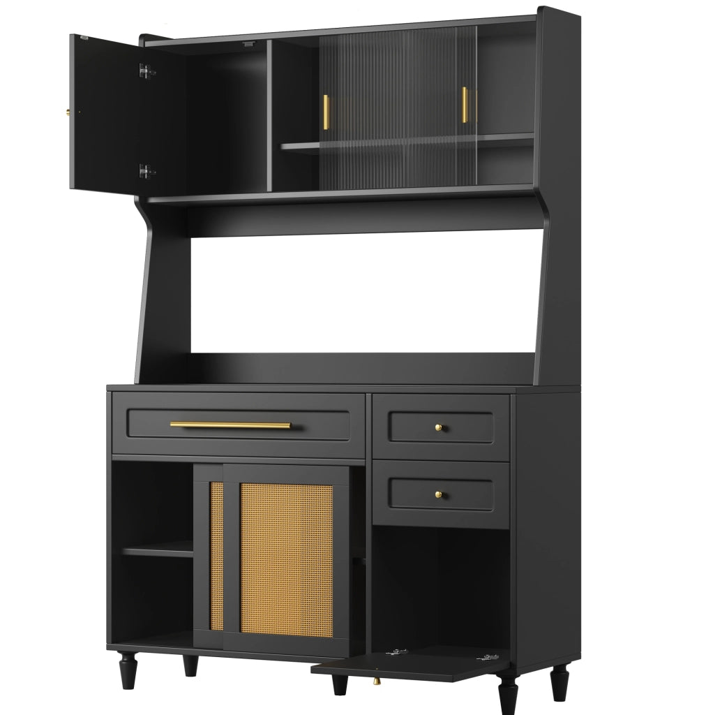 Mobile LED-illuminato Buffet in MDF con ripiani regolabili, 120x45x195,5 cm, nero