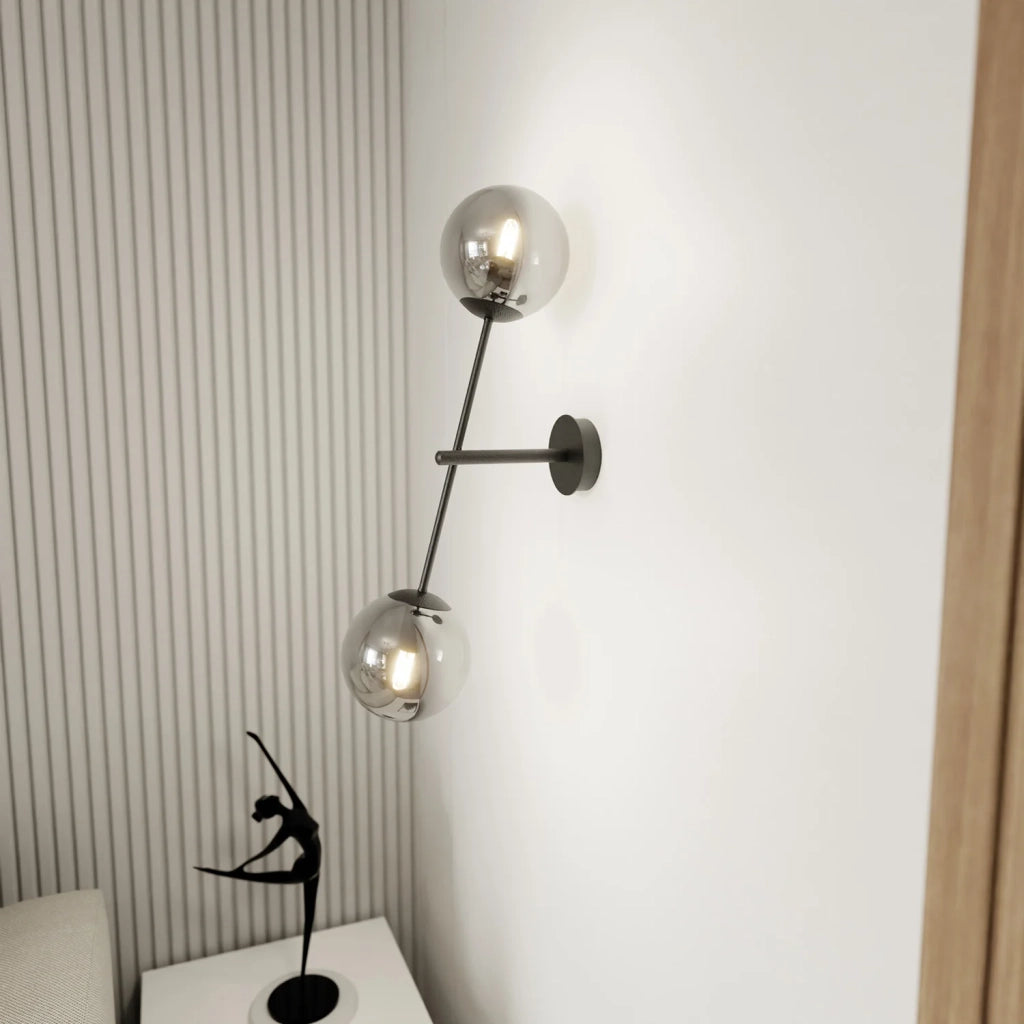 Applique 2 Luci Yama In Acciao Nero Con Bracci Regolabili E Vetro Fumè