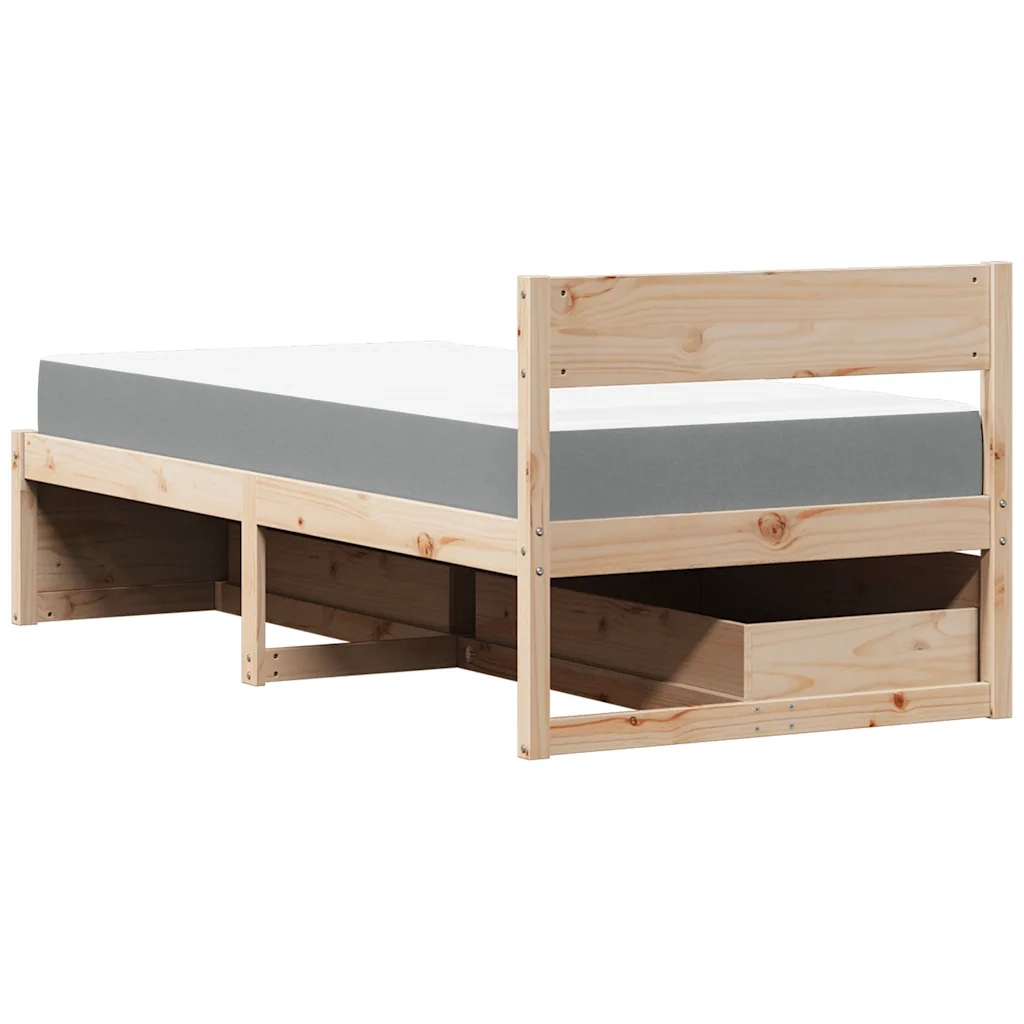 Letto con Cassetti e Materasso 90x200 cm Legno Massello di Pino 3281907