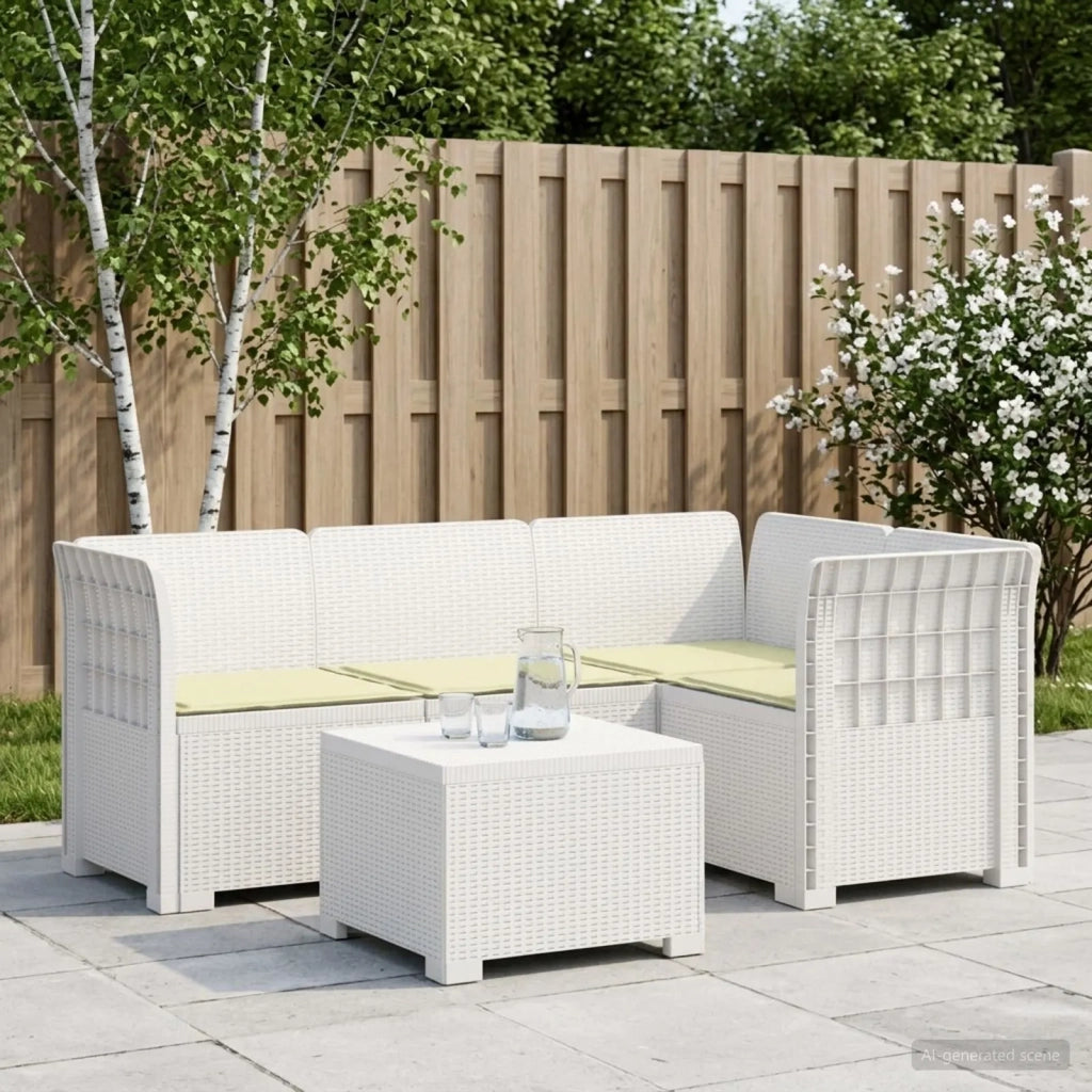 Divano da giardino 4 posti con cuscini aspetto rattan PP Bianco 3444006