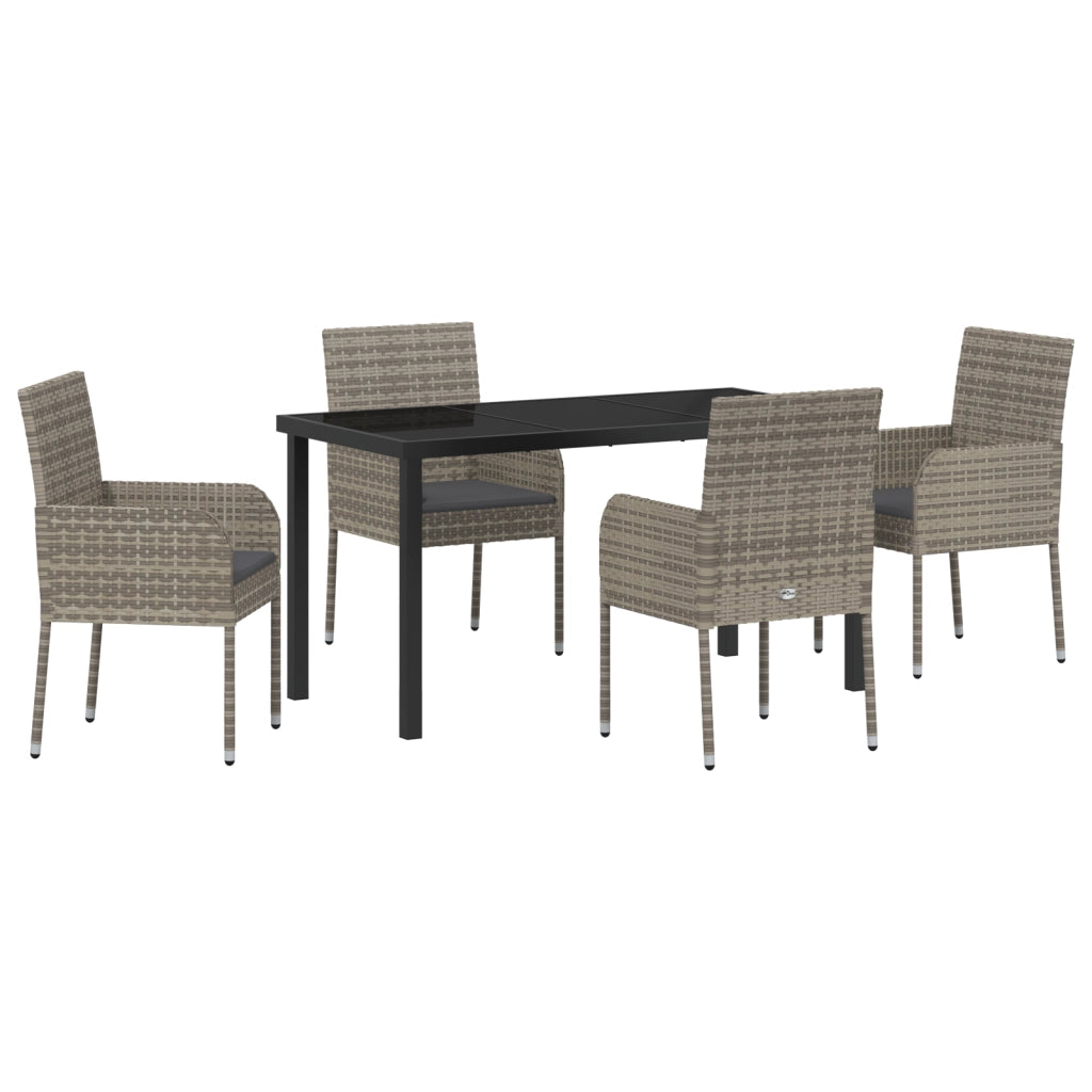 Set da Pranzo Giardino 5 Pezzi con Cuscini Grigio Polyrattan
