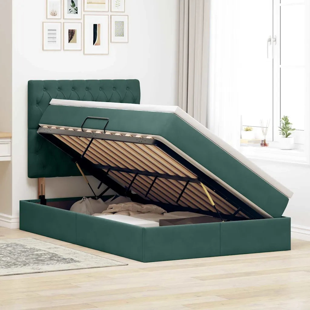 Letto con contenitore LED e materasso Verde Scuro 120 x 200 cm