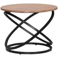 Tavolino Rotondo Stile Industriale in Metallo Nero e Piano in Legno, Ø 60 x 46 H cm