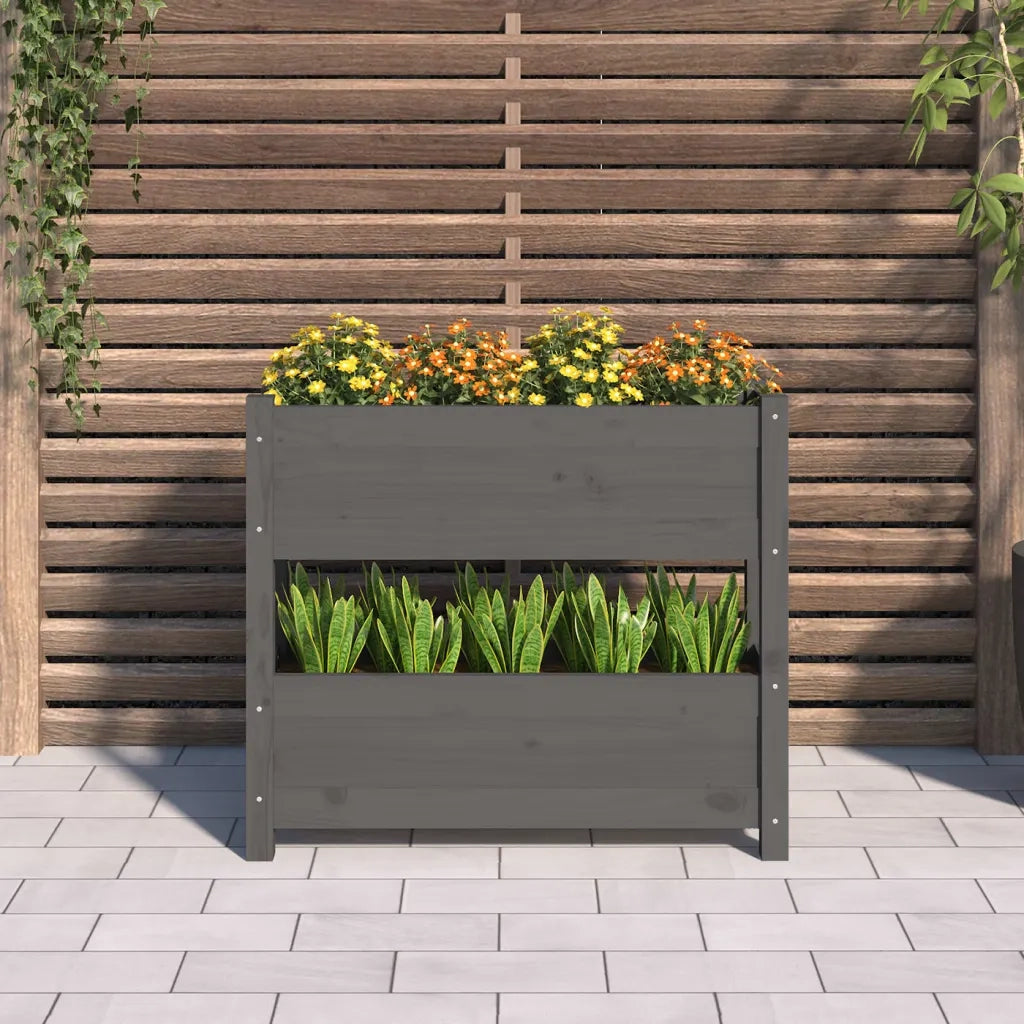 Fioriera | Cassetta per fiori | Vaso Grigia 77x25x66 cm in Legno Massello di Pino