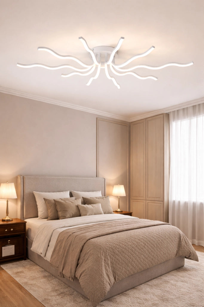 Plafoniera LED Moderna 56W Bianco CCT Switch Luce calda 3000K, Naturale 4000K, Fredda 6500K 4480LM Design Ondulato Soffitto Alluminio Acrilico