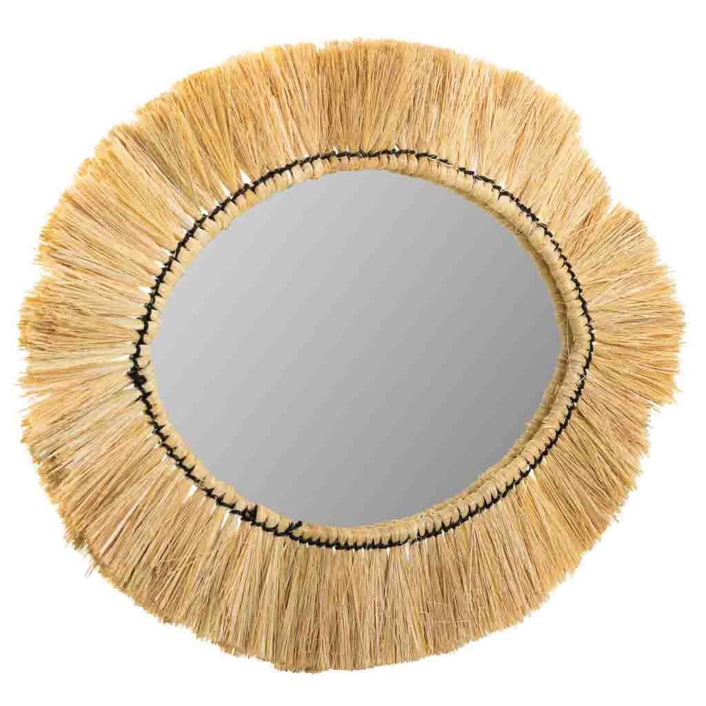 Specchio ovale in fibra naturale marrone 55x44x6h