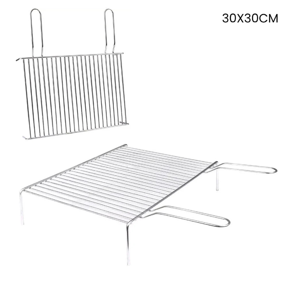 Trade Shop - Graticola Griglia Per Barbecue Brace Camino In Acciaio 2 Manici Con Piedi 30x30 Cm 009910a -