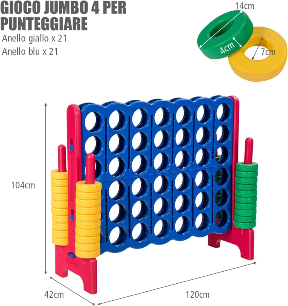 Forza 4 Gigante Mega 4 in Linea Quattro Insieme, Gioco da Tavolo Gioco di Fila per Bambini, 120 x 42 x 104 cm (Rosso)