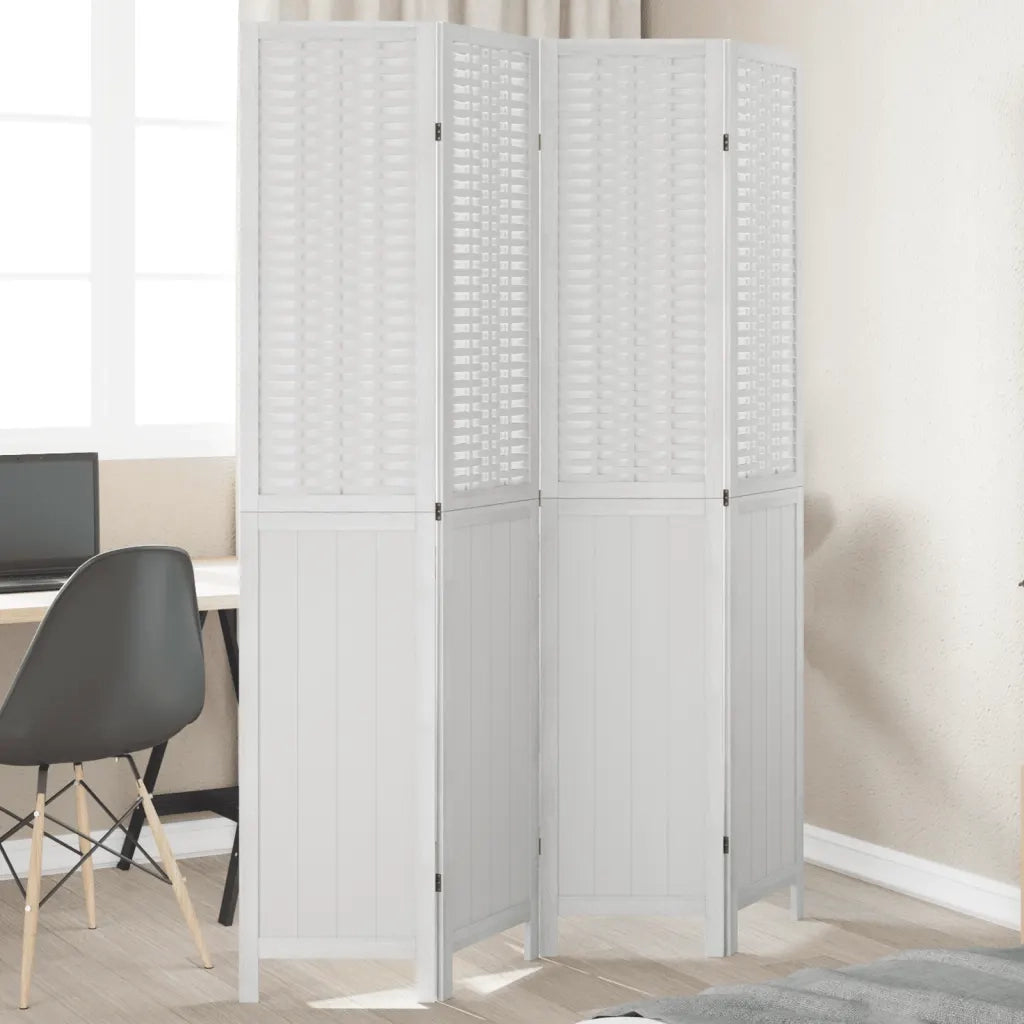 Divisorio Ambienti | Divider per stanze | Paravento 4Pannelli Bianco Legno Massello di Paulownia