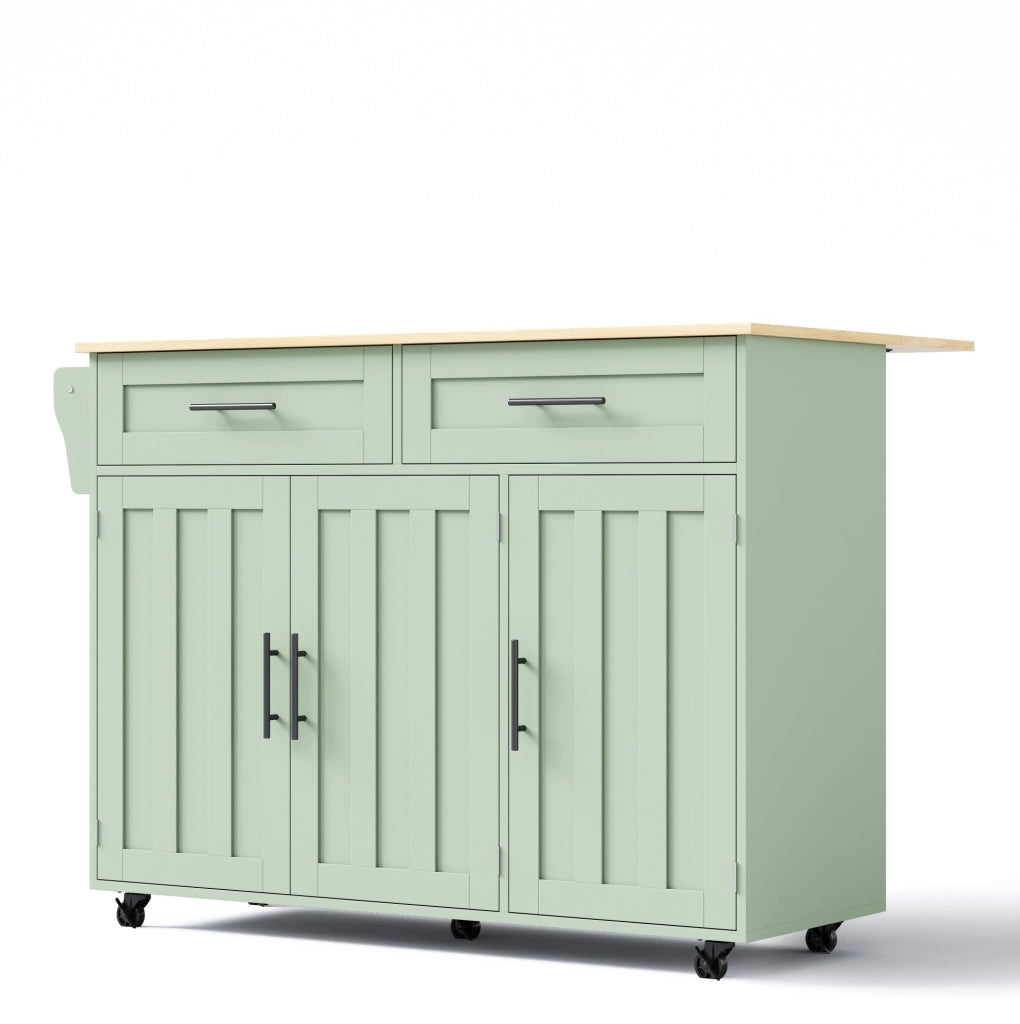 Carrello da cucina multifunzionale con piano pieghevole 129x71x91;5 cm in MDF verde antico