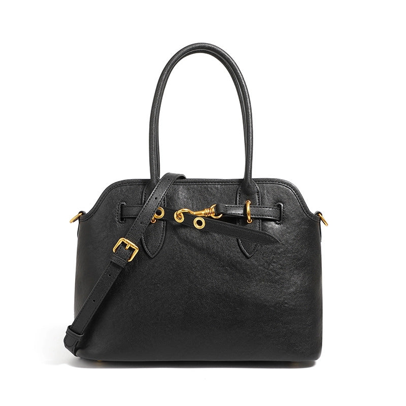 Borsa a mano da donna in vera pelle, borsa a tracolla, borsa tote, borsa a spalla, nera
