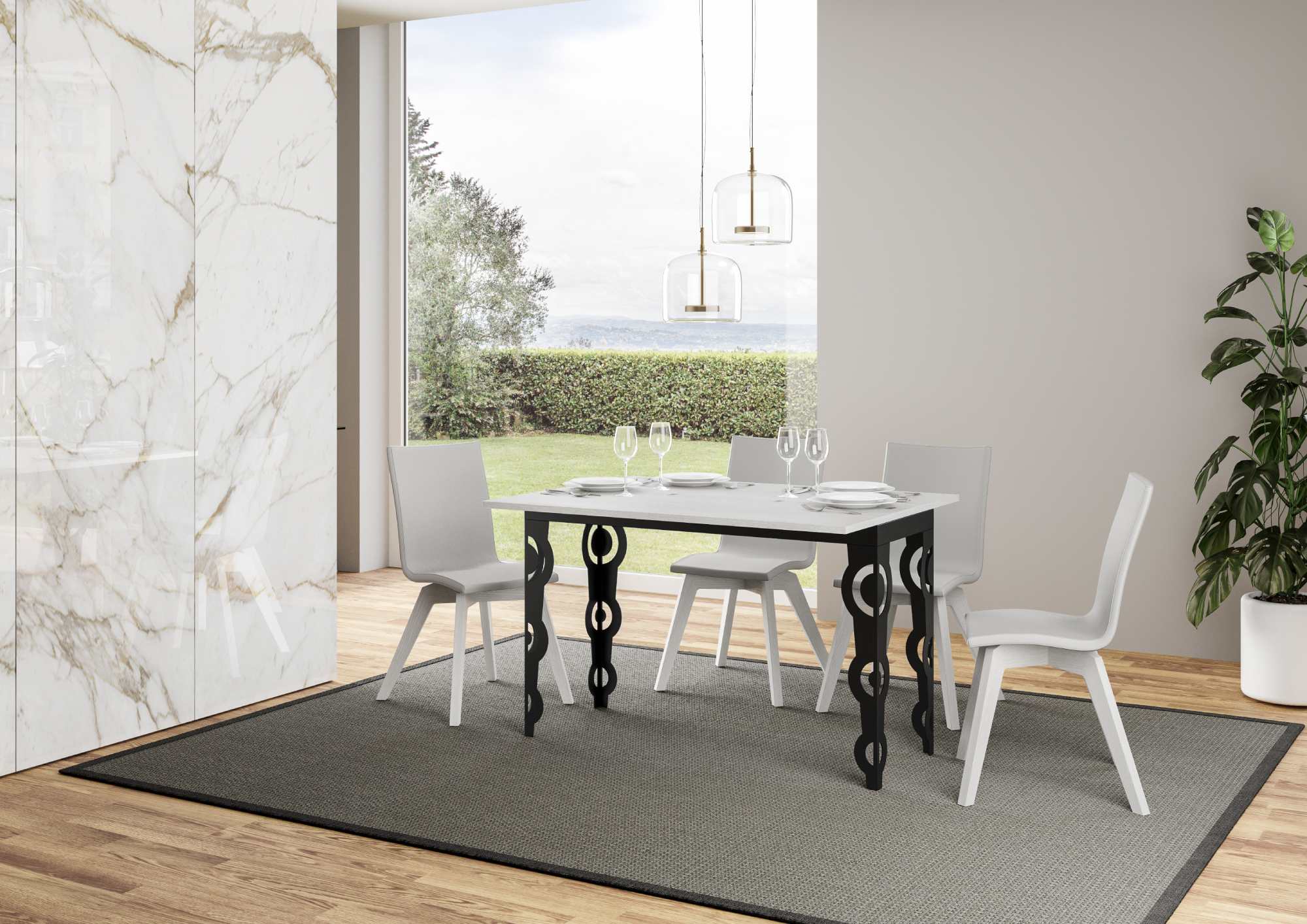 Tavolo Salvaspazio Allungabile 120x45/90x80/78 cm Karamay Double Bianco Frassino