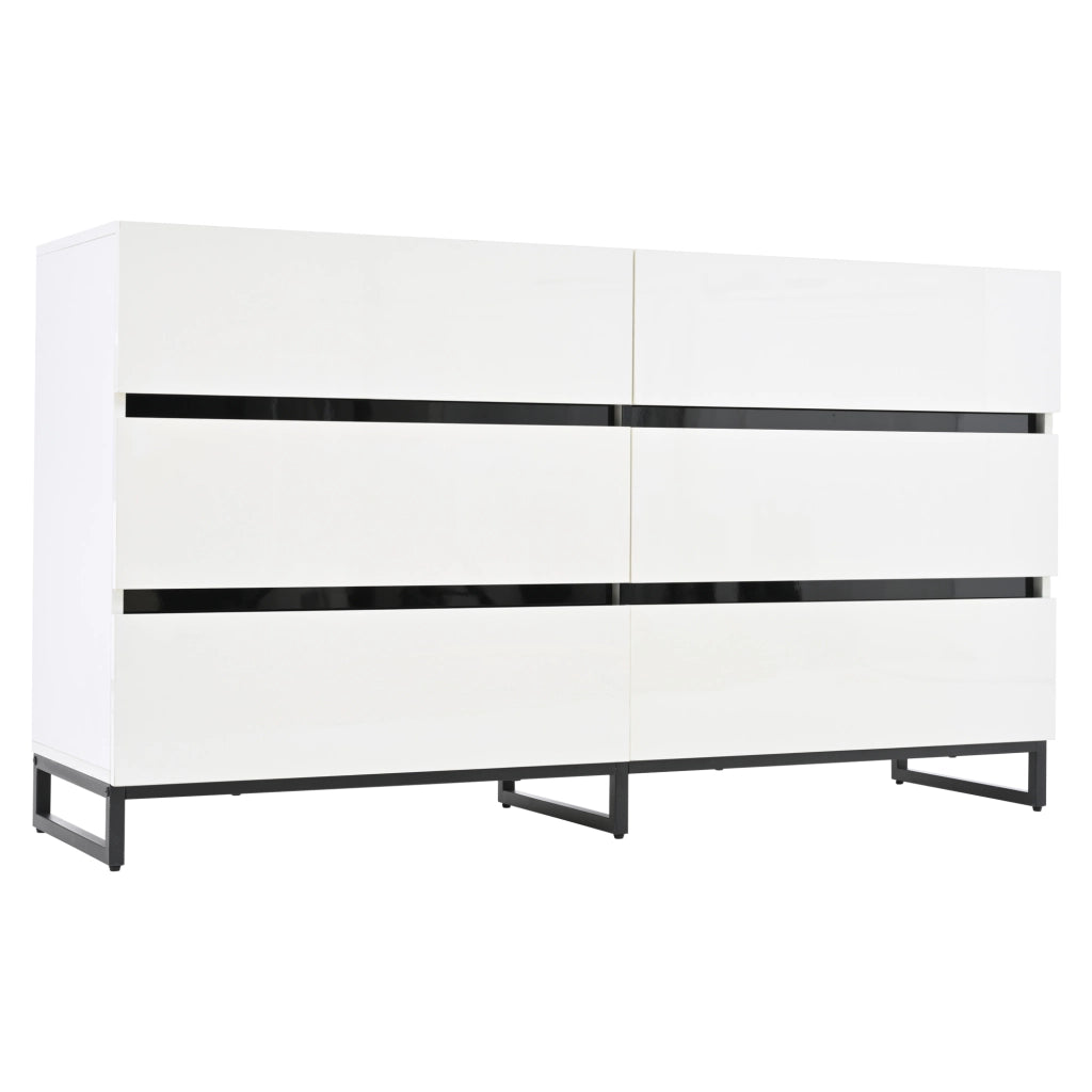 Sideboard da soggiorno 140 x 39,5 x 78,5 cm con 6 cassetti, struttura in truciolare, finitura bianco e nero, portata fino a 60 kg
