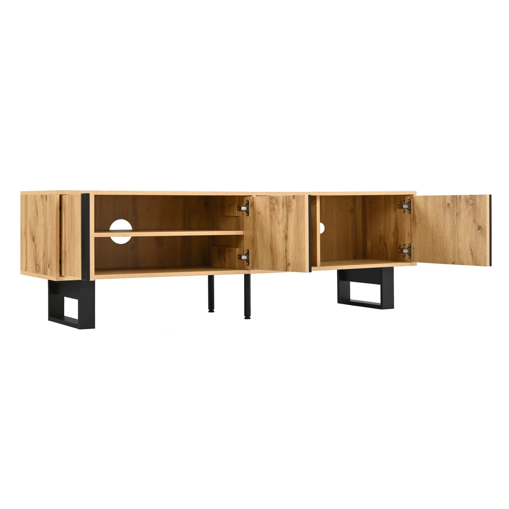 Mobile TV con 3 ante; 2 vani aperti e passacavi; per soggiorno; in legno naturale; 160 × 40 × 50 cm
