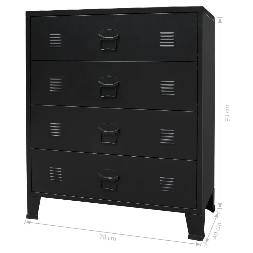Credenza/mobiletto/consolle/mobile contenitore in metallo in stile industriale con cassetti 93 cm nero 4402223