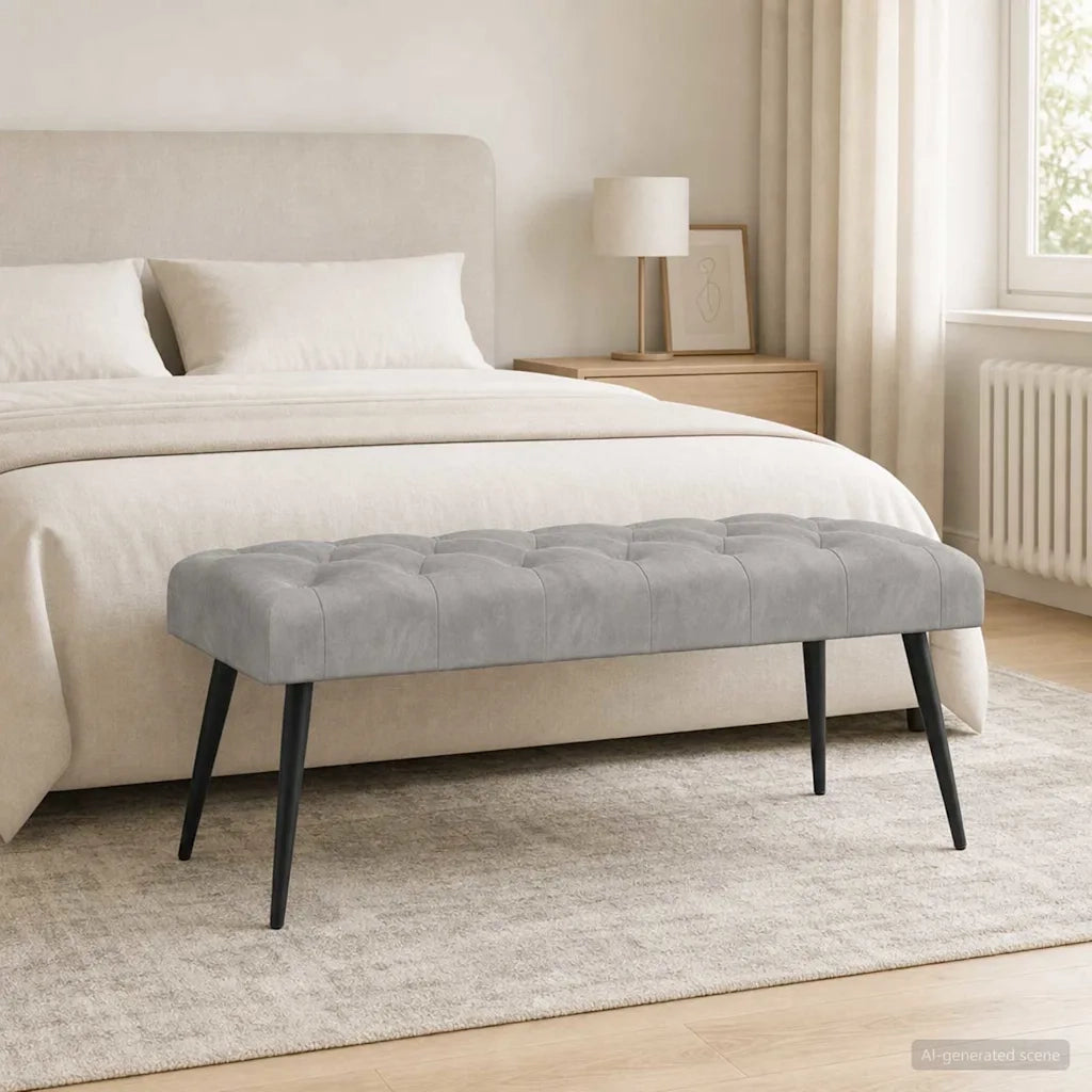 Panchina con bottoni imbottiti Grigio Chiaro 110 x 40 x 46 cm 42038571