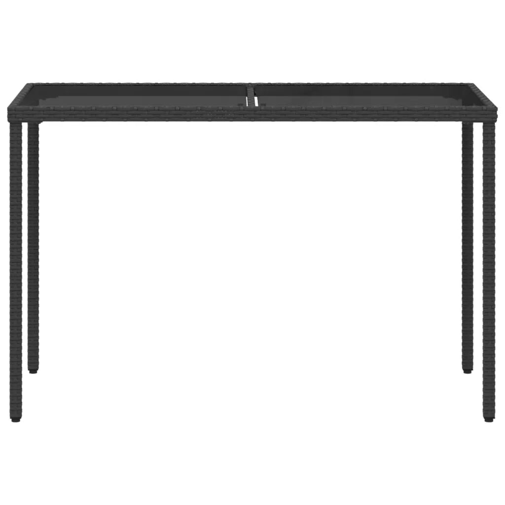 Tavolo da Giardino Piano in Vetro Nero 115x54x74 cm Polyrattan 365072