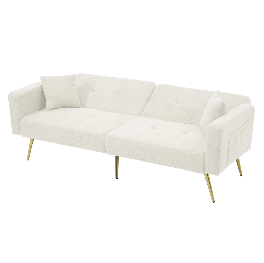 Divano letto 175x64x72 cm con schienale regolabile e tasche laterali in sherpa bianco