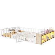 Letto per Bambini 140×200 cm; Letto Matrimoniale con Sponda; Vano Aperto e LED; senza Materasso; Bianco