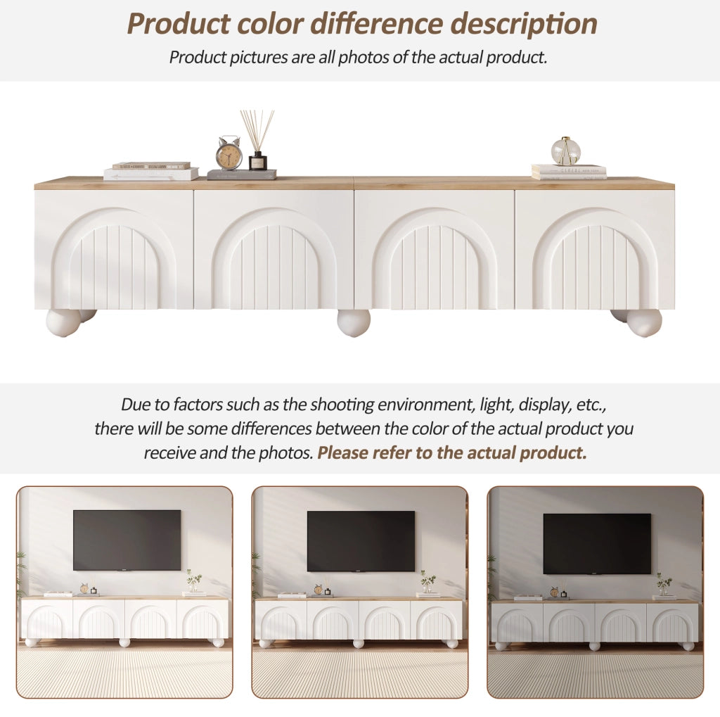 Mobile TV 180x40x45 cm con 4 ante; MDF; bianco e rovere
