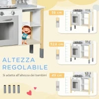 HOMCOM Cucina Giocattolo per Bambini con Altezza Regolabile, Suoni, Luci e Utensili, in MDF e PP, 60x30.5x93.2 cm