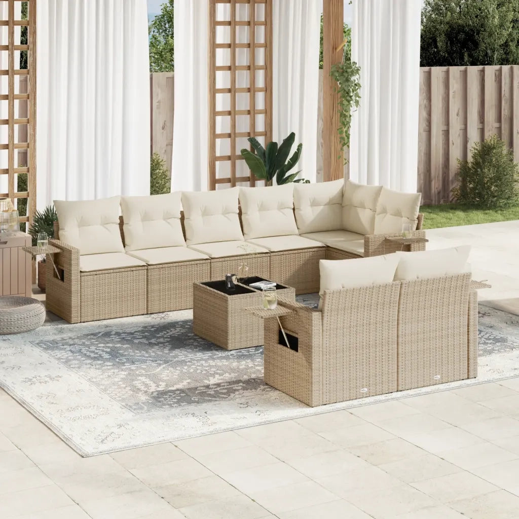 Set Divano da Giardino 9 pz con Cuscini Beige in Polyrattan 3252765