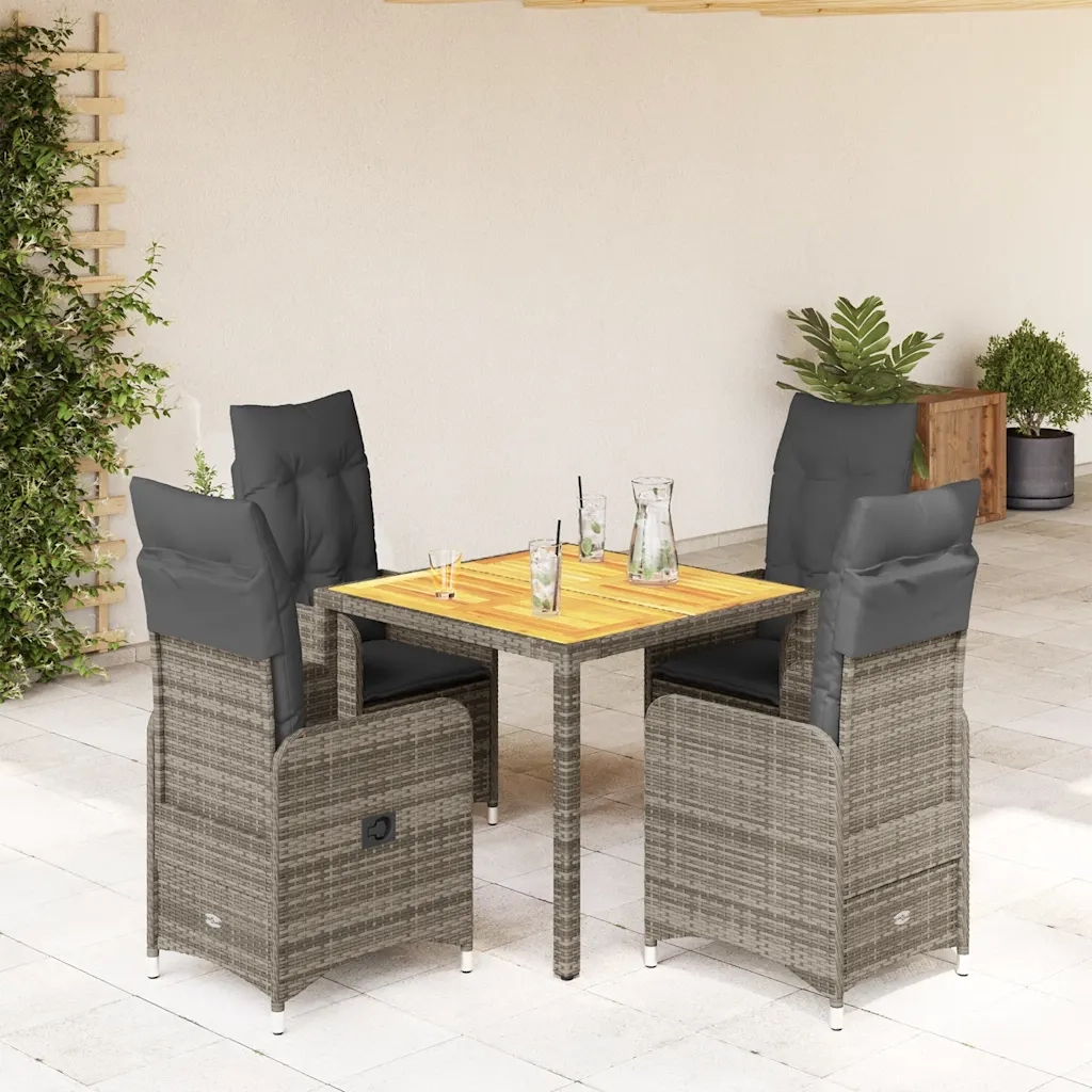 Set BistrÃ² da Giardino 5 pz con Cuscini in Polyrattan Grigio