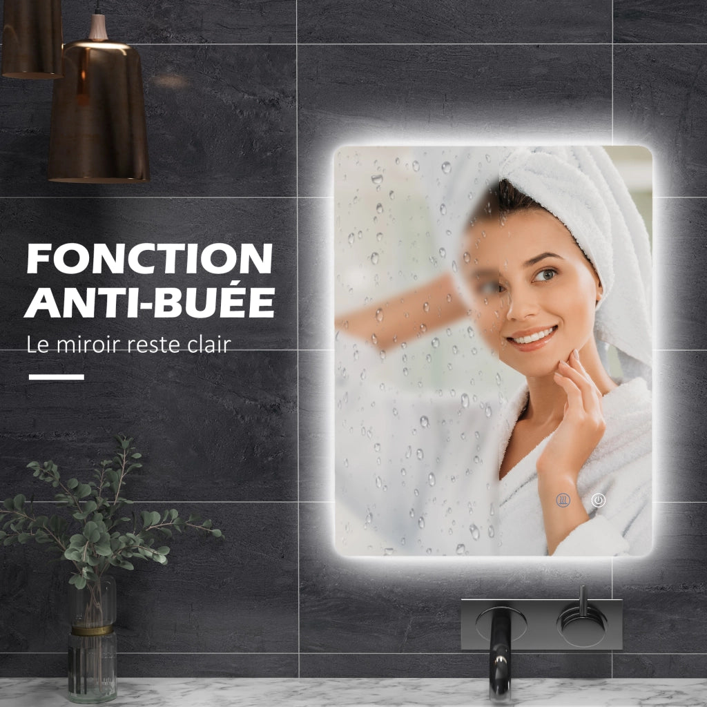 Specchio da bagno LED rettangolare sospeso ¨C zephmum ¨C 80x60 cm bianco luminosita' regolabile