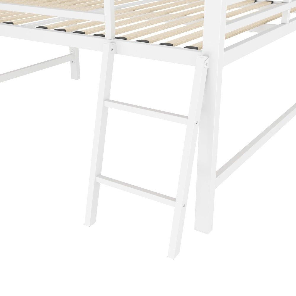 Letto a Soppalco con Scrivania e LED ¨C MINIMAL ¨C Metallo Bianco 140x200