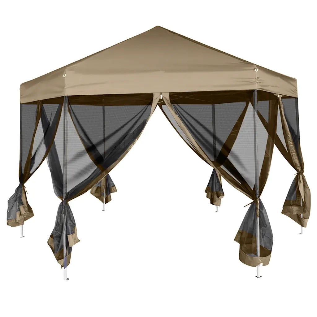 Tendone Esagono Pop-Up Pareti Laterali 3,6x3,1m Tortora 220g/mÂ²cod mxl 73430