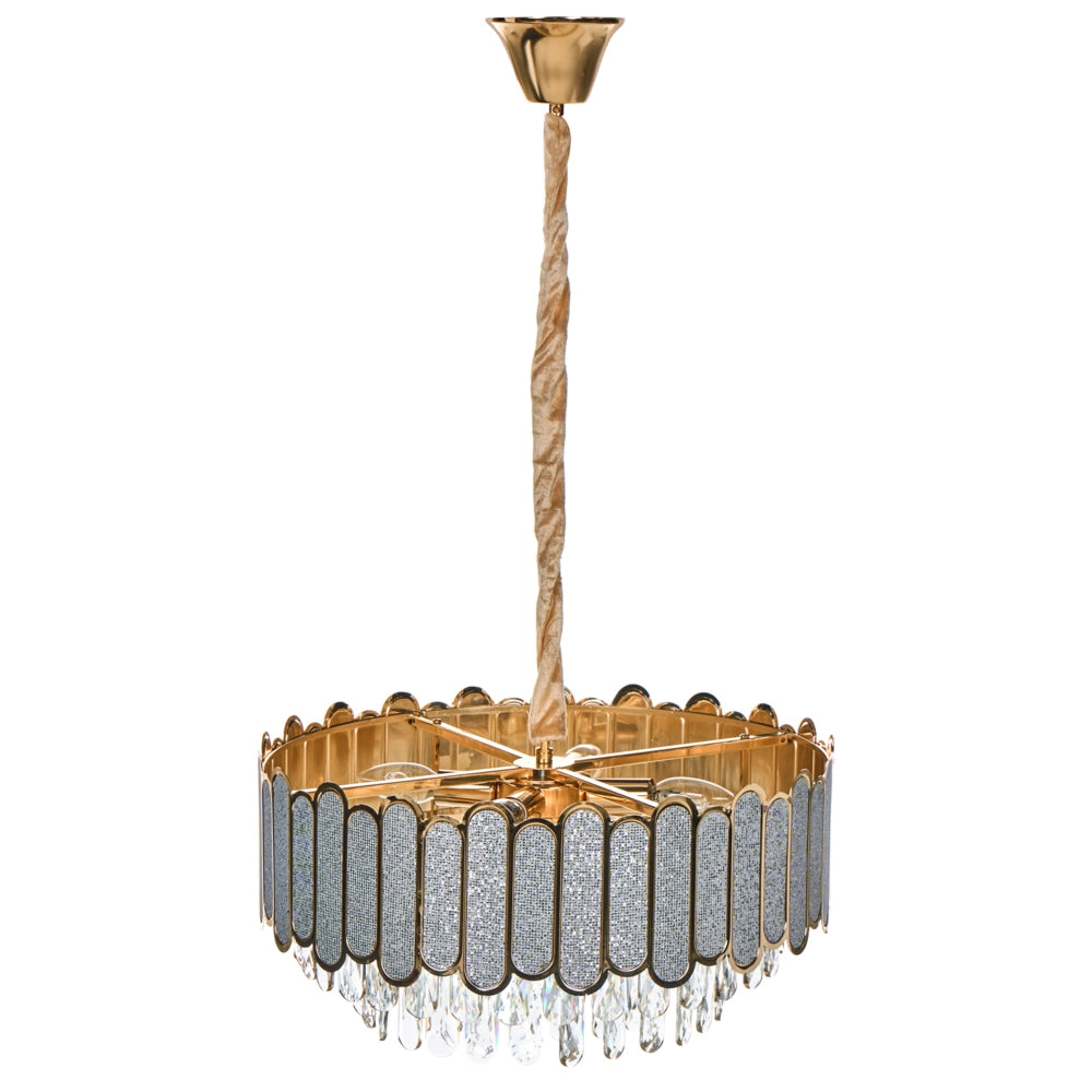Lampadario in ottone e cristalli di vetro ⌀ 46 cm Lampada a sospensione stile glamour