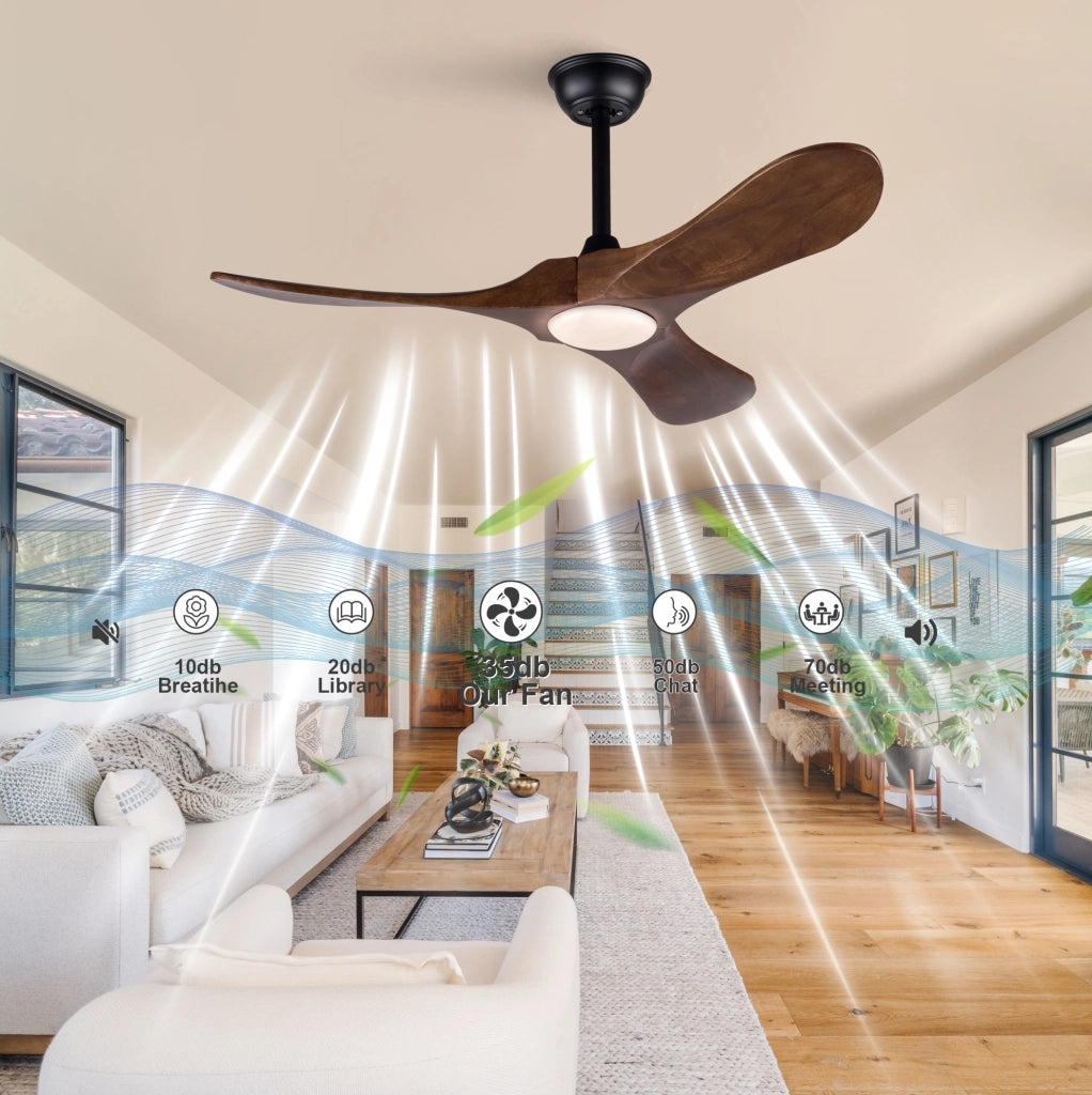 Ventilatore da soffitto 42" con LED dimmerabile e telecomando, nero e noce scuro