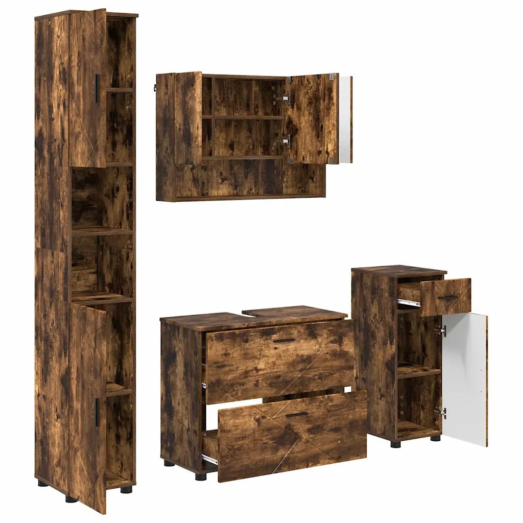Set di mobili per il bagno con cassetto 4 pcs Rovere fumé 3393058