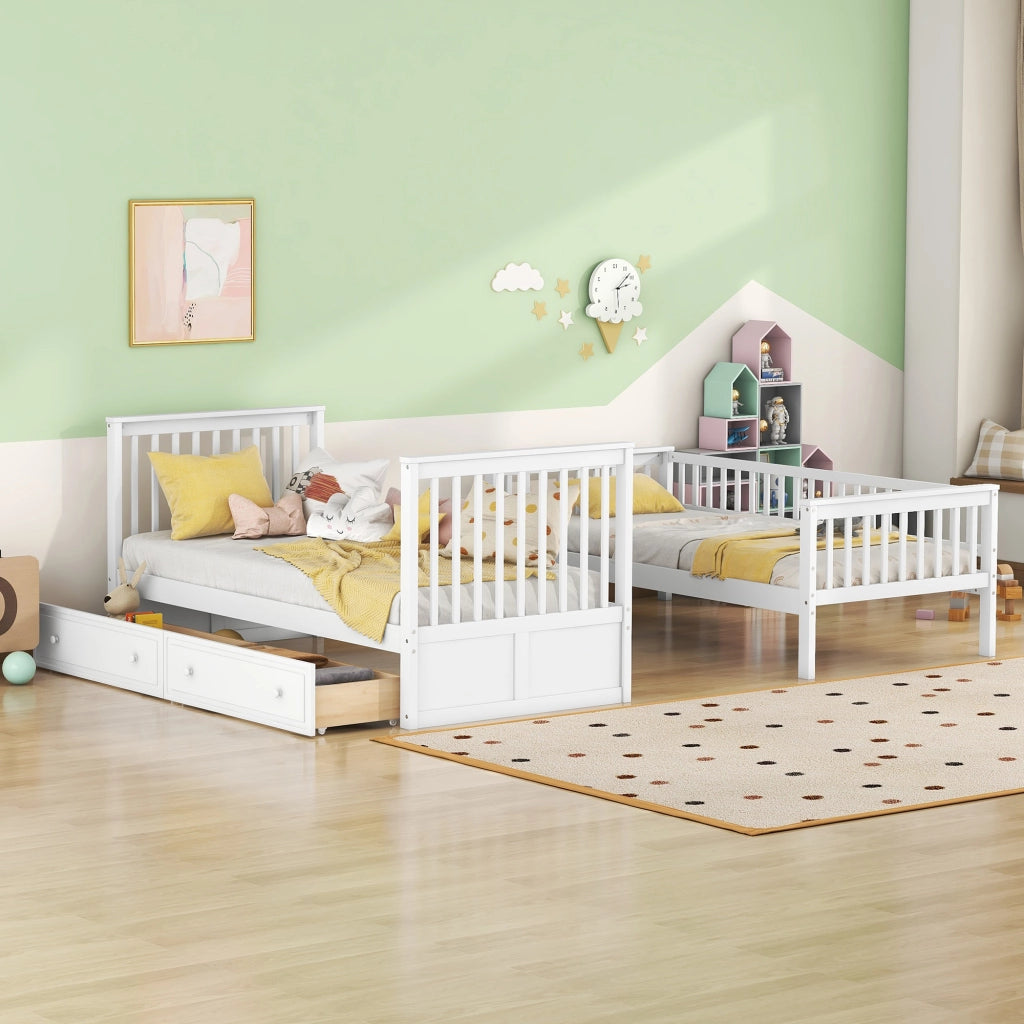 Letto a castello funzionale in pino bianco 90x200 cm